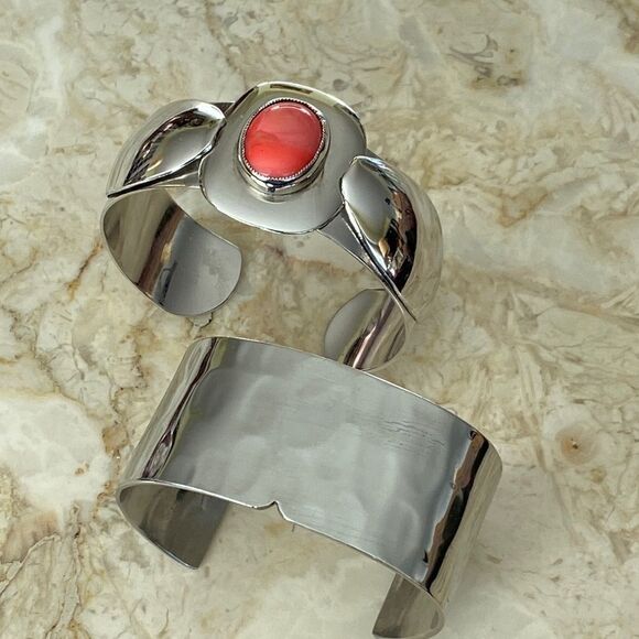 Stainless Steel Cuff Bracelets set of 2 - Picture 1 of 12